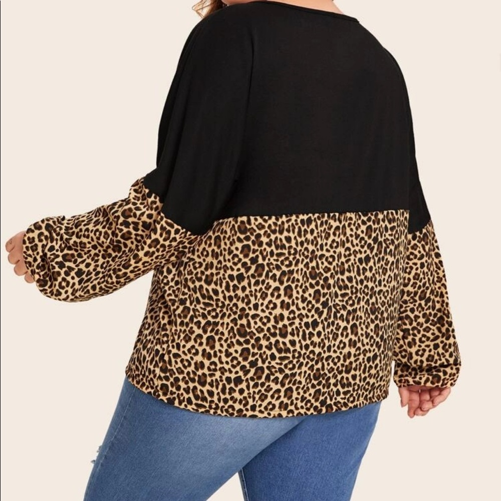 PLUS leopard contrast long sleeve tee - Picture 2 of 4